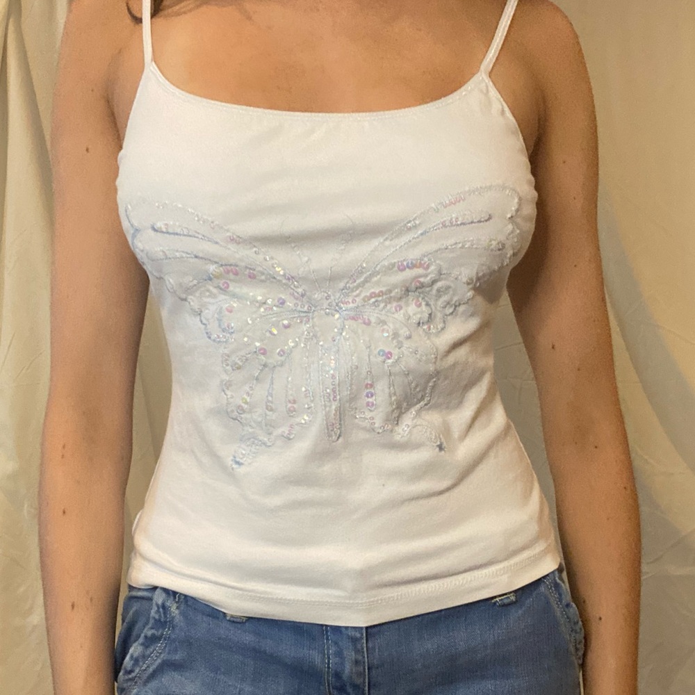 Sequin rhinestone y2k butterfly cami tank top